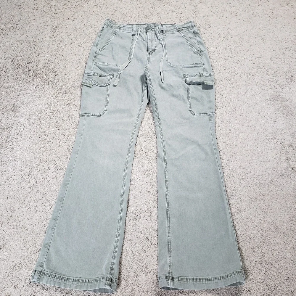 American Eagle Outfitters Women Pants 6 LONG Green Cargo Classic Bootcut - Picture 1 of 13